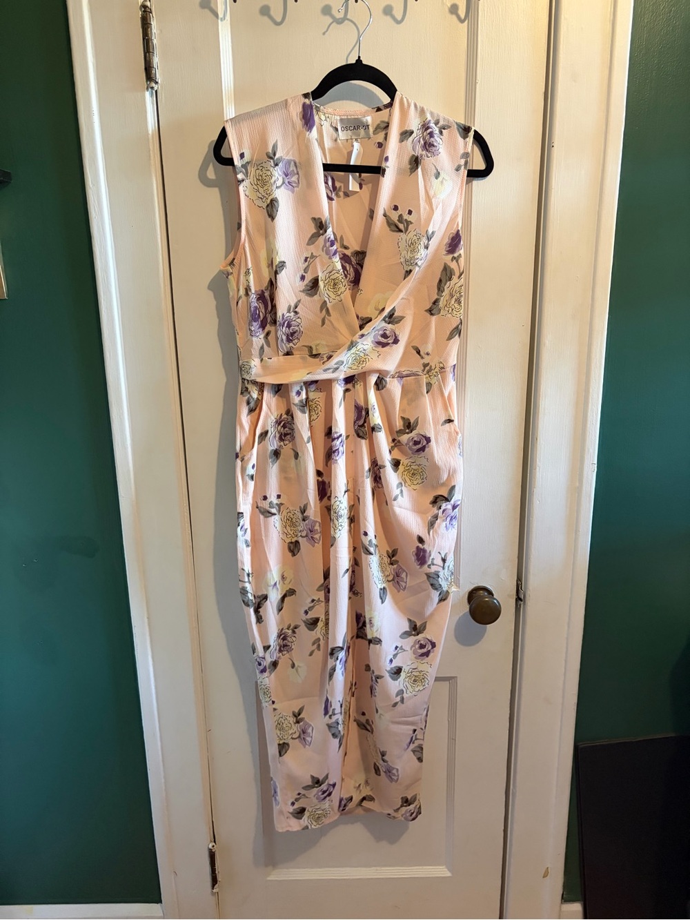 Dusty Pink Floral Wrap-Style Midi Dress